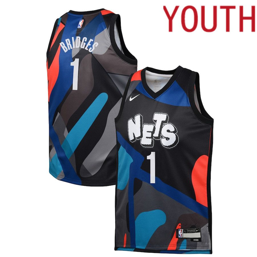 Youth Brooklyn Nets 1 Mikal Bridges Nike Black City Edition 2023-24 Swingman Replica NBA Jersey